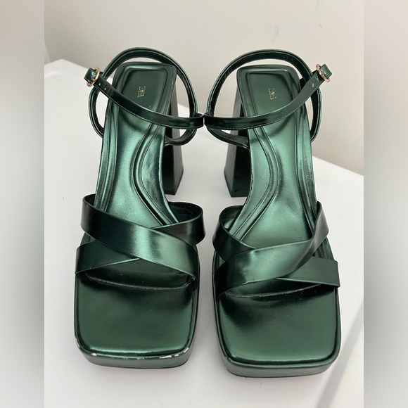 Zara Emerald Green Platform Sandals Size 8 US 39 EU - Picture 2 of 12